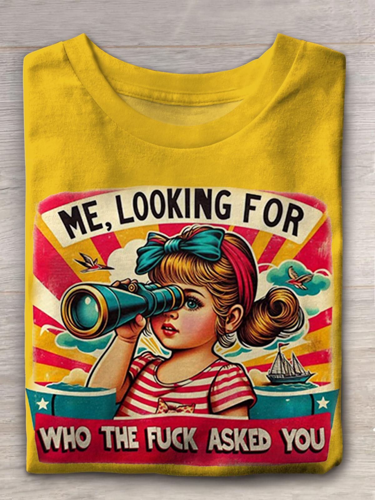 Women's Vintage Print Casaul Crew Neck T-shirt