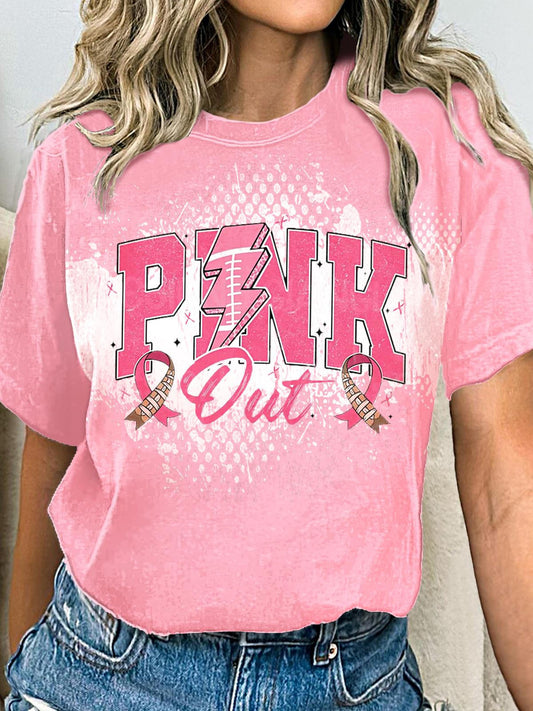 Women's Pink Football Game Day Crew Neck T-shirt