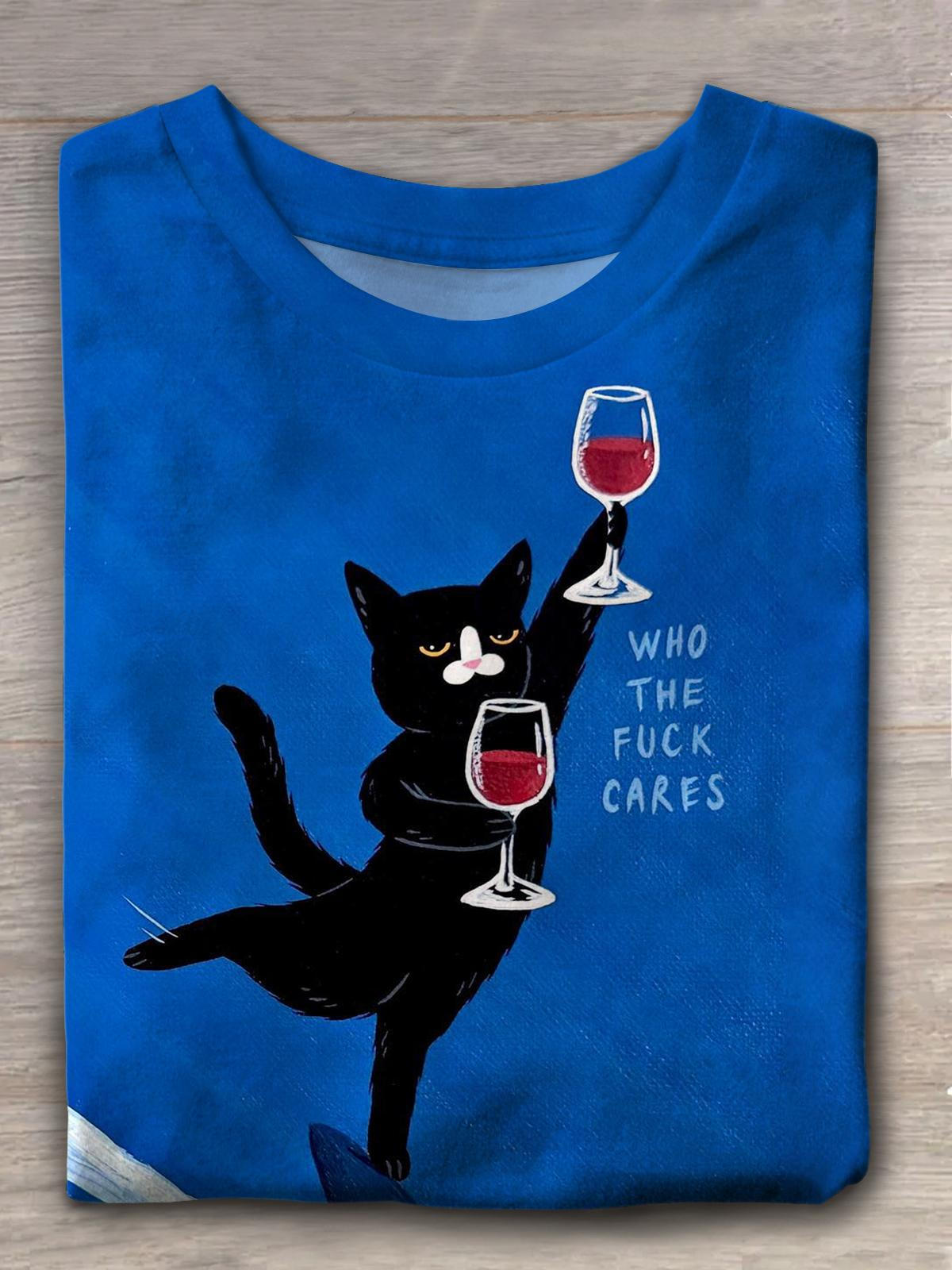 Funny Red Wine Black Cat T-shirt